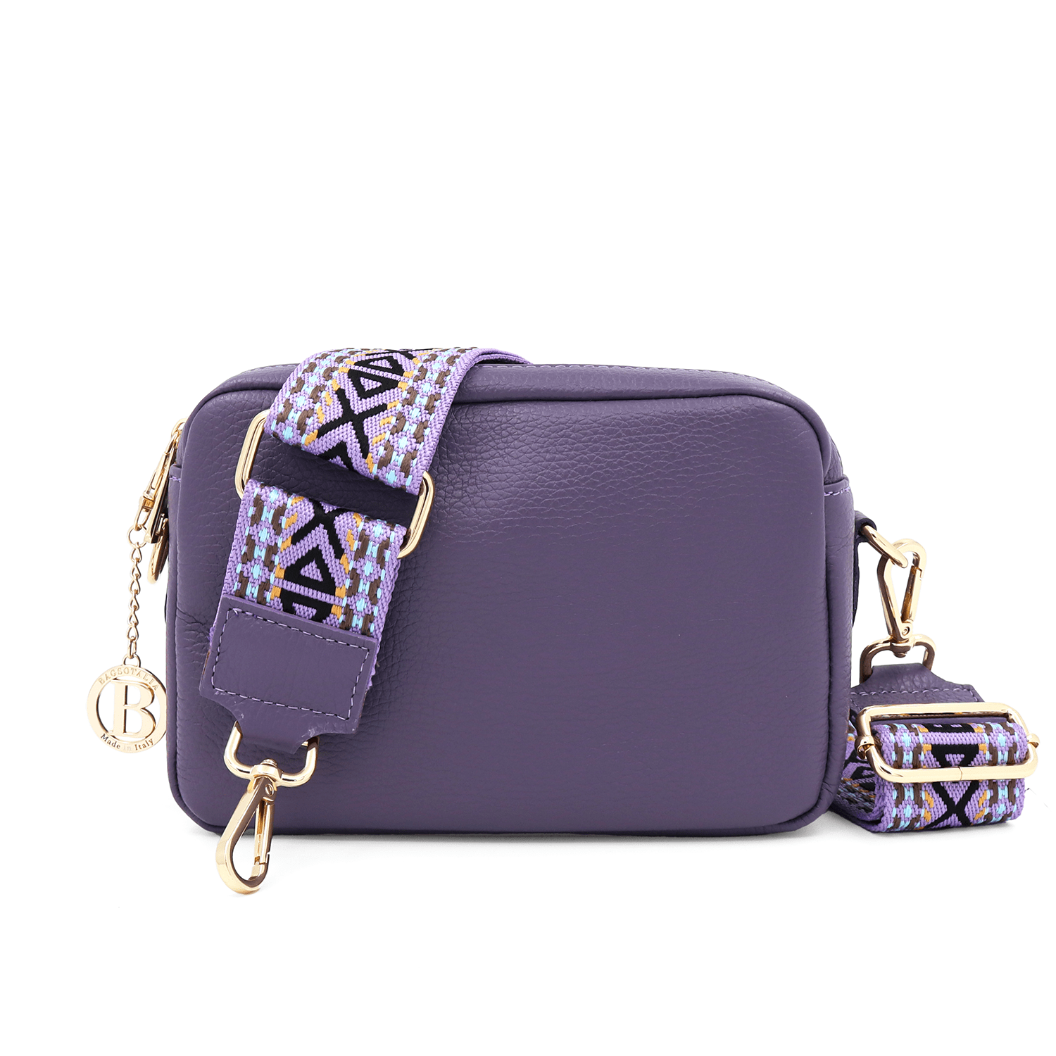 Természetes bőr válltáska 2 fogantyúval - lila