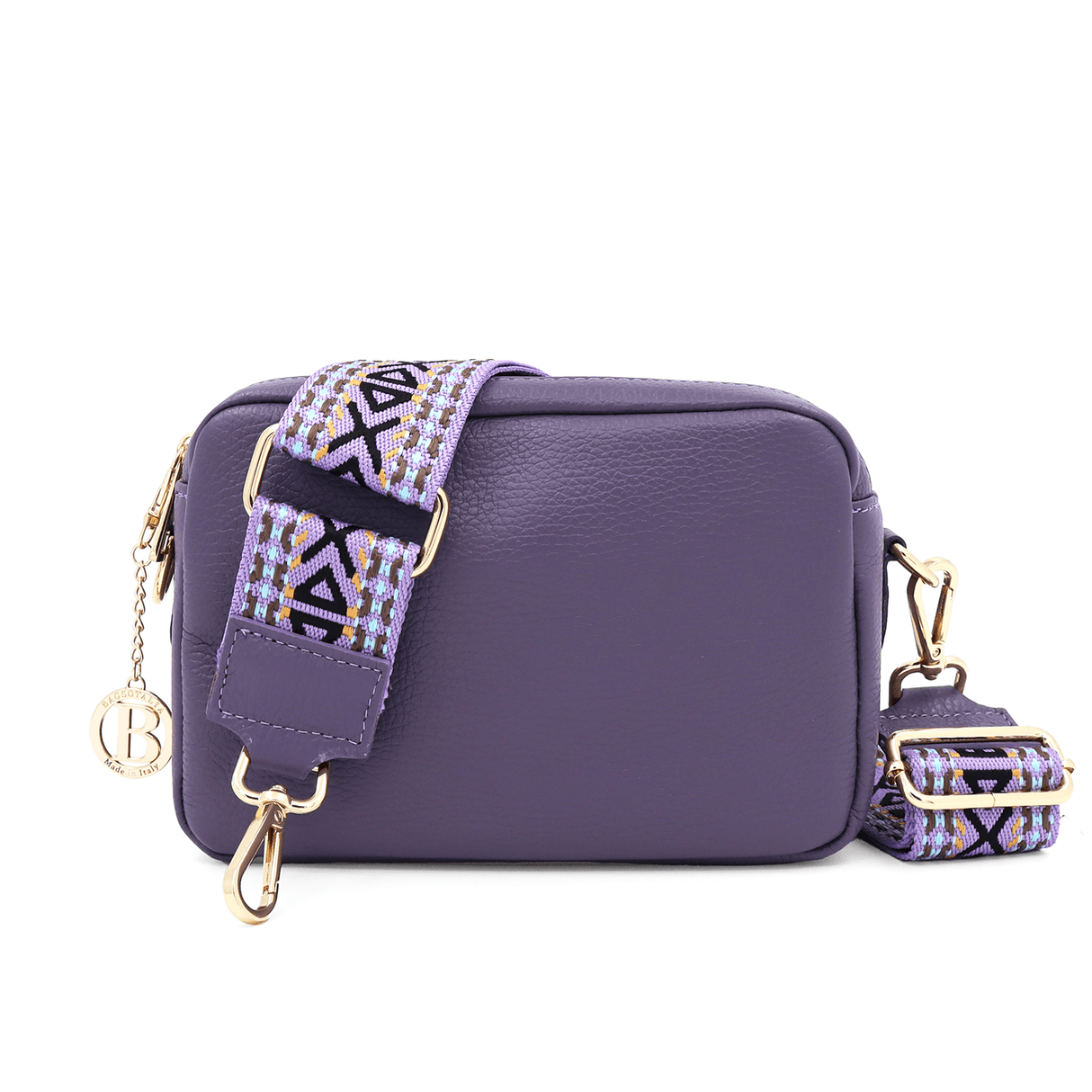 Természetes bőr válltáska 2 fogantyúval - lila