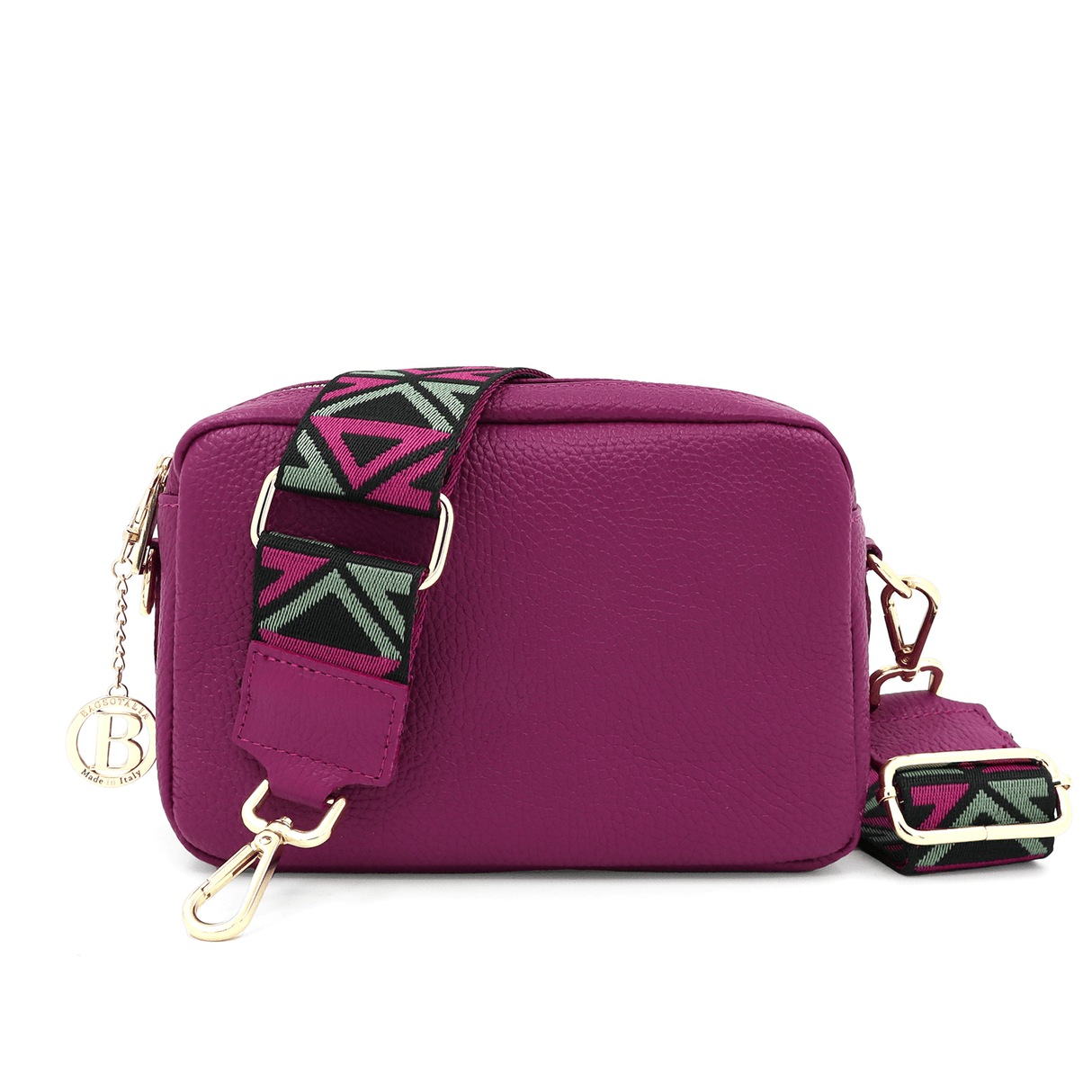 Természetes bőr válltáska 2 fogantyúval - sötét fukszia