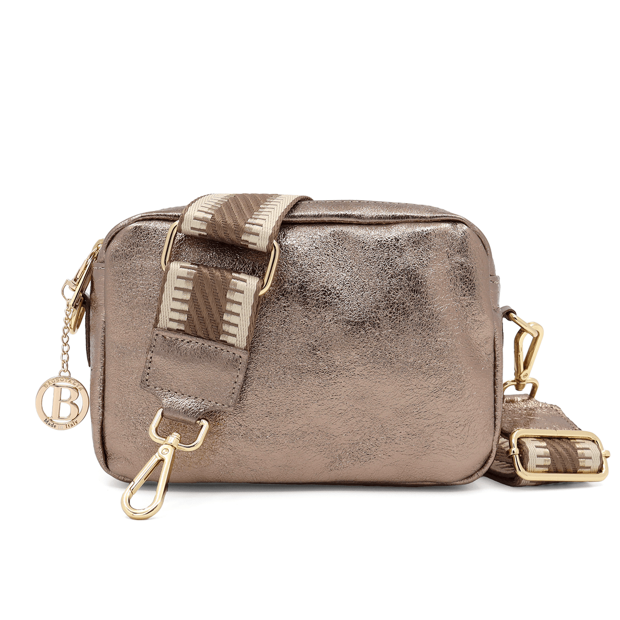 Természetes bőr válltáska 2 fülledékkel - fémes barna