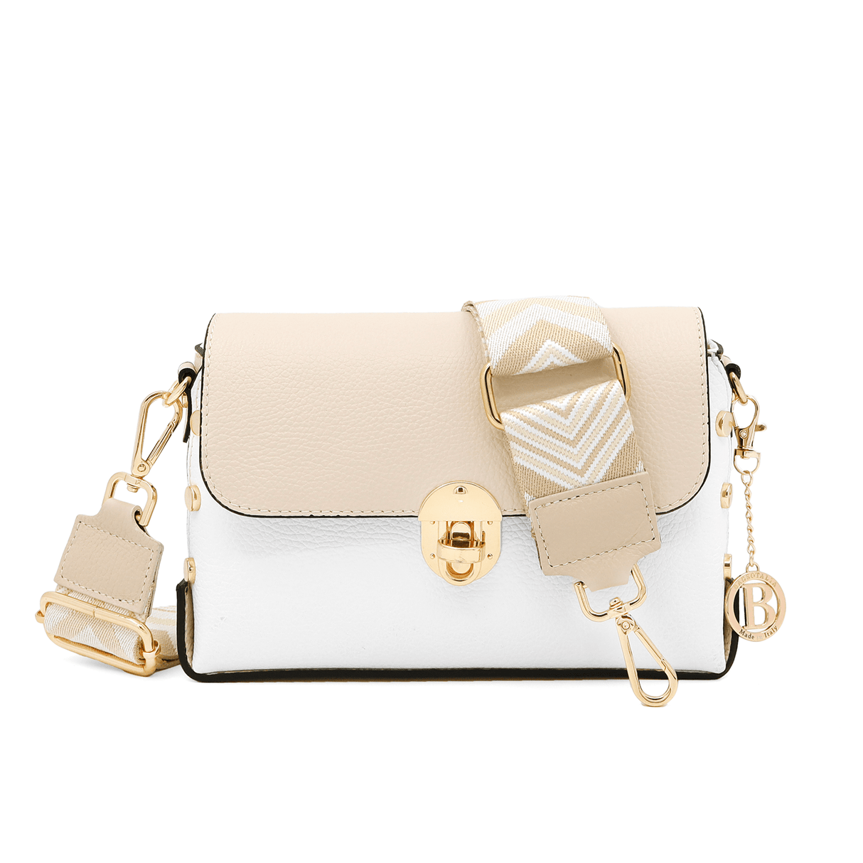 Antoanella természetes bőr női táska - bézs/fehér