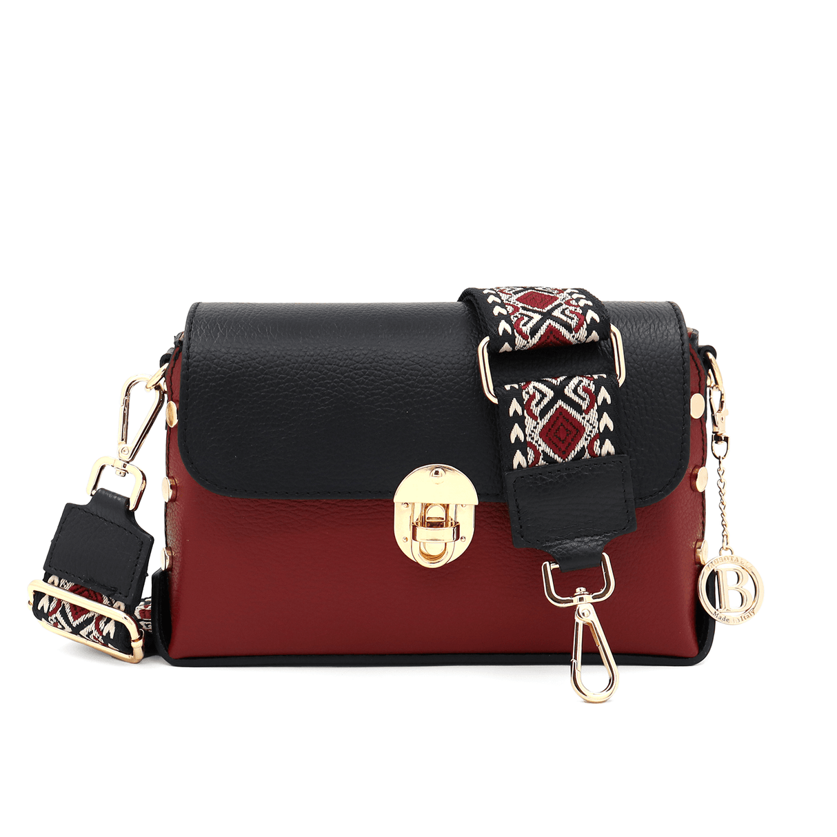 Antoanella természetes bőrből készült női táska - bordó/fekete