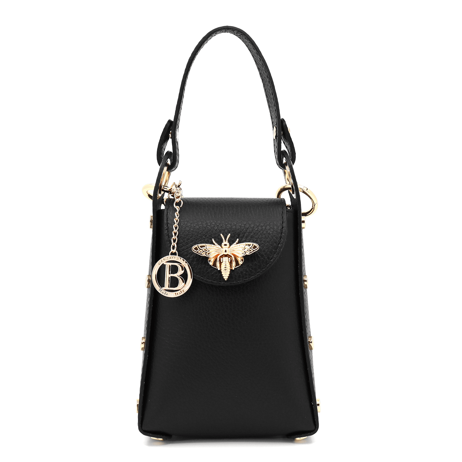 Női táska 2 fogantyúval természetes bőrből Azzurra - fekete