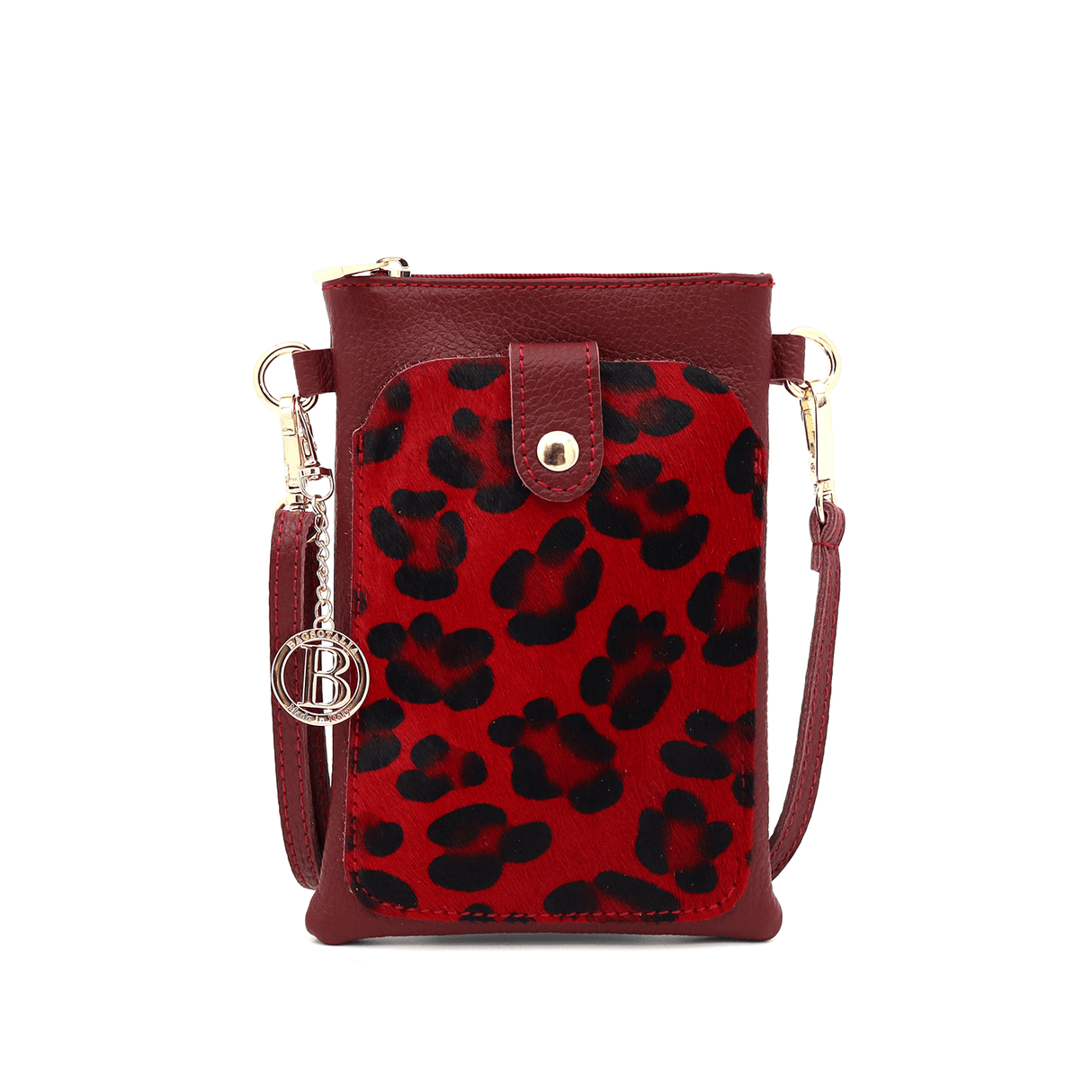 Válltáska természetes bőrből, állatmintás - bordó