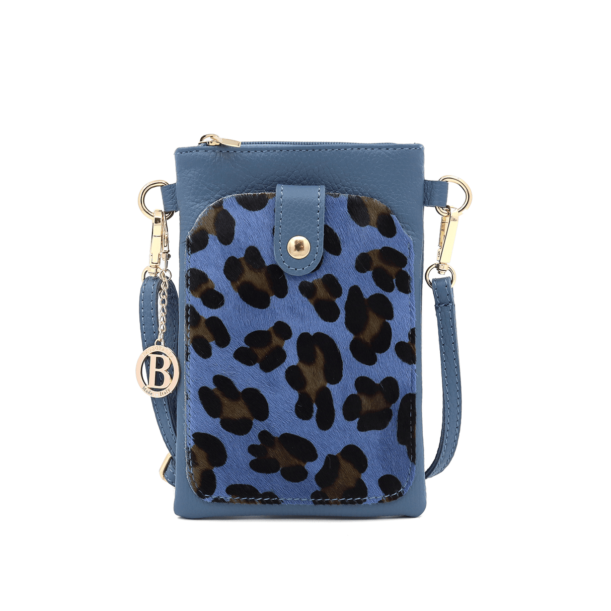 Természetes bőr válltáska állatmintás nyomtatással - kék