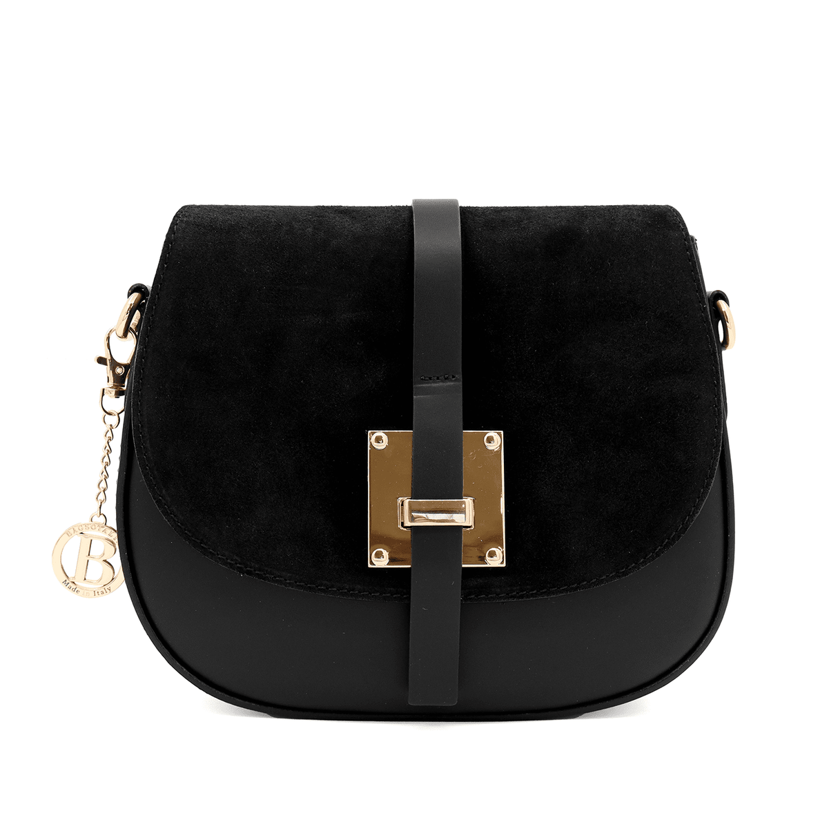 Válltáska természetes bőrből és velúrból Andrea - fekete