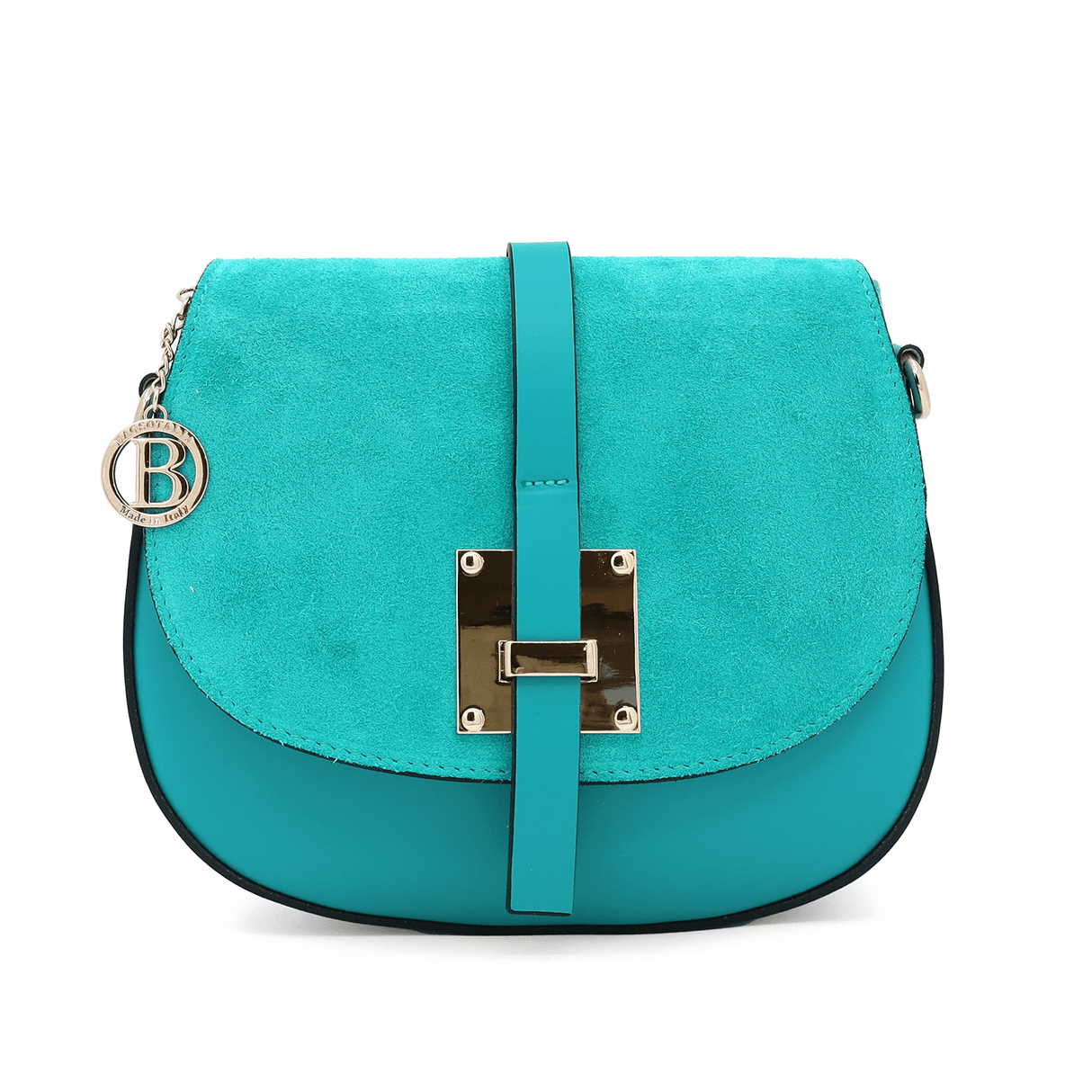 Andrea természetes bőr és velúr válltáska - türkiz