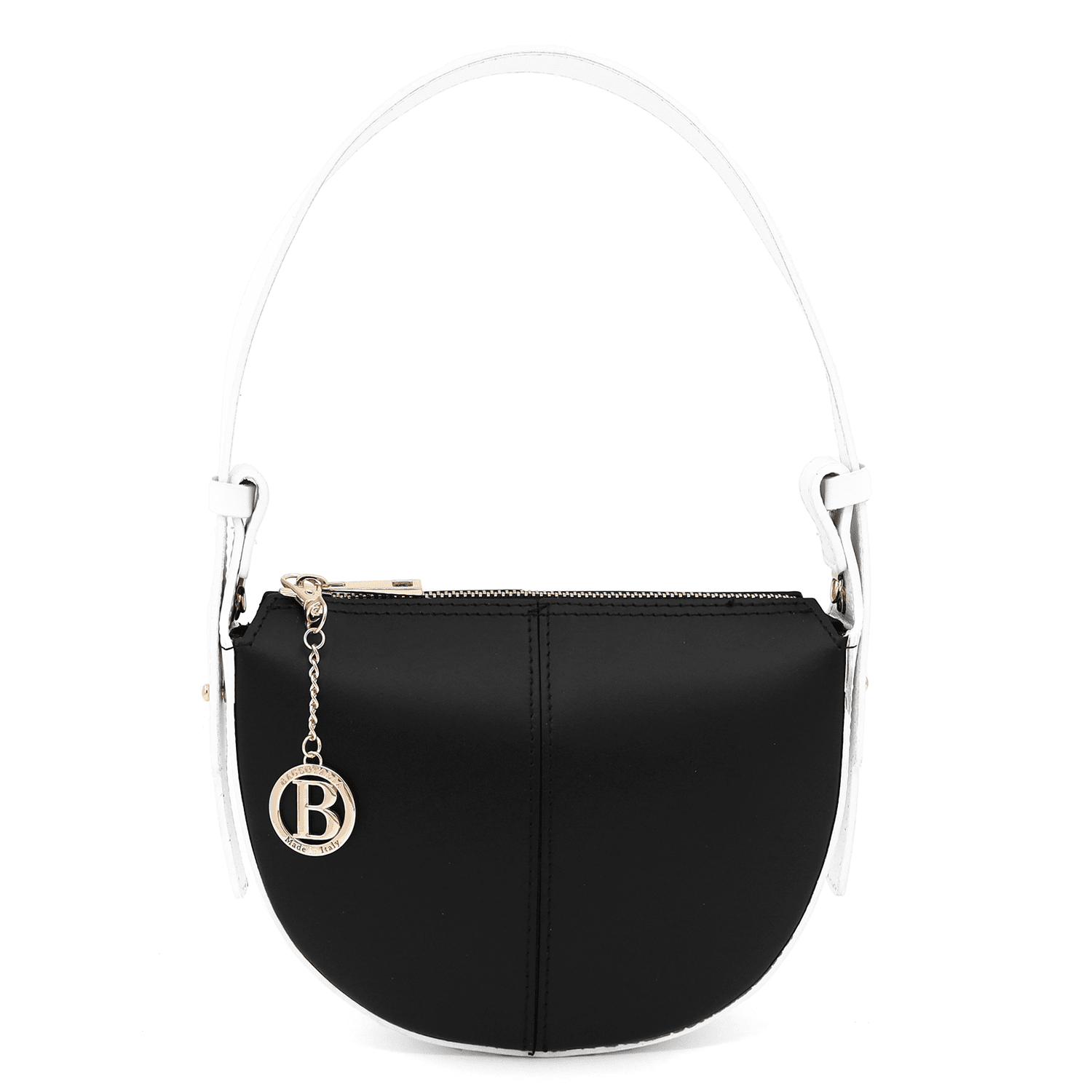 Válltáska 2 fogantyúval természetes bőrből Erica - fekete/fehér