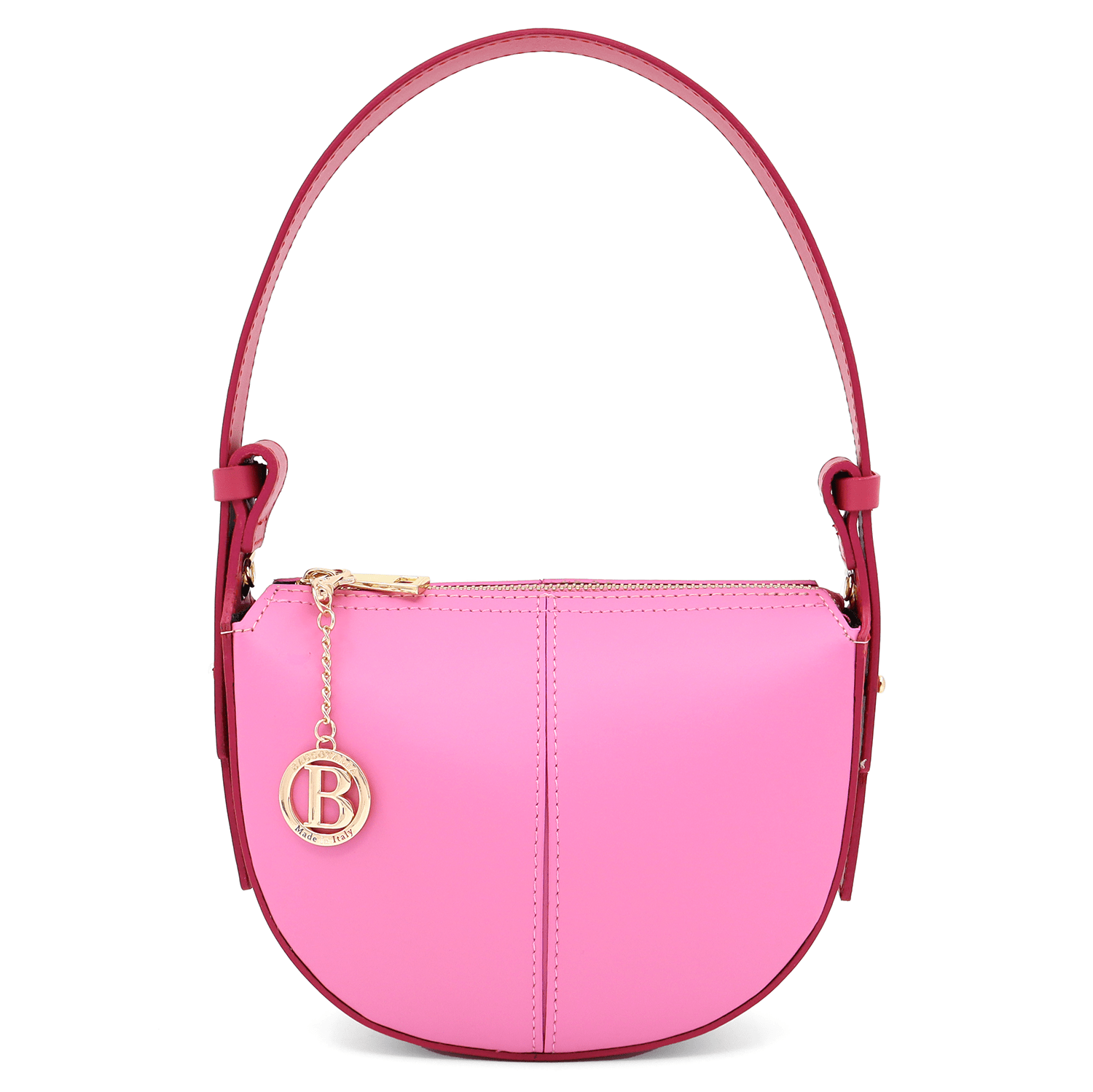 Válltáska 2 fogantyúval természetes bőrből Erica - rózsaszín/fukszia