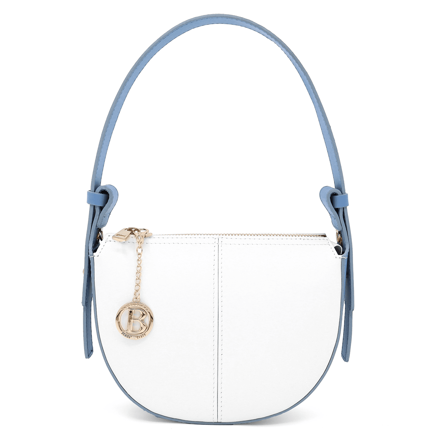 Válltáska 2 fogantyúval természetes bőrből Erica - fehér/világoskék