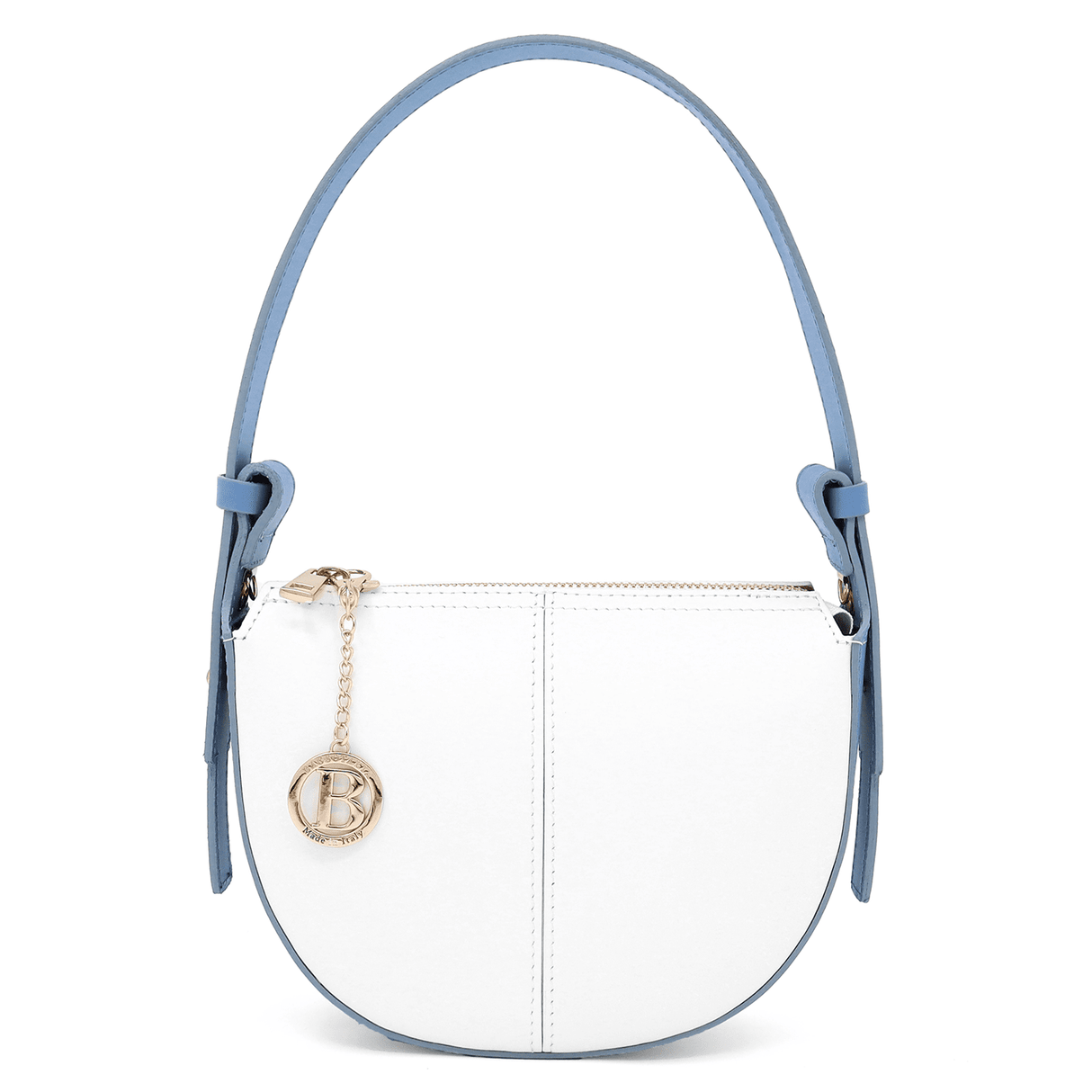 Válltáska 2 fogantyúval természetes bőrből Erica - fehér/világoskék