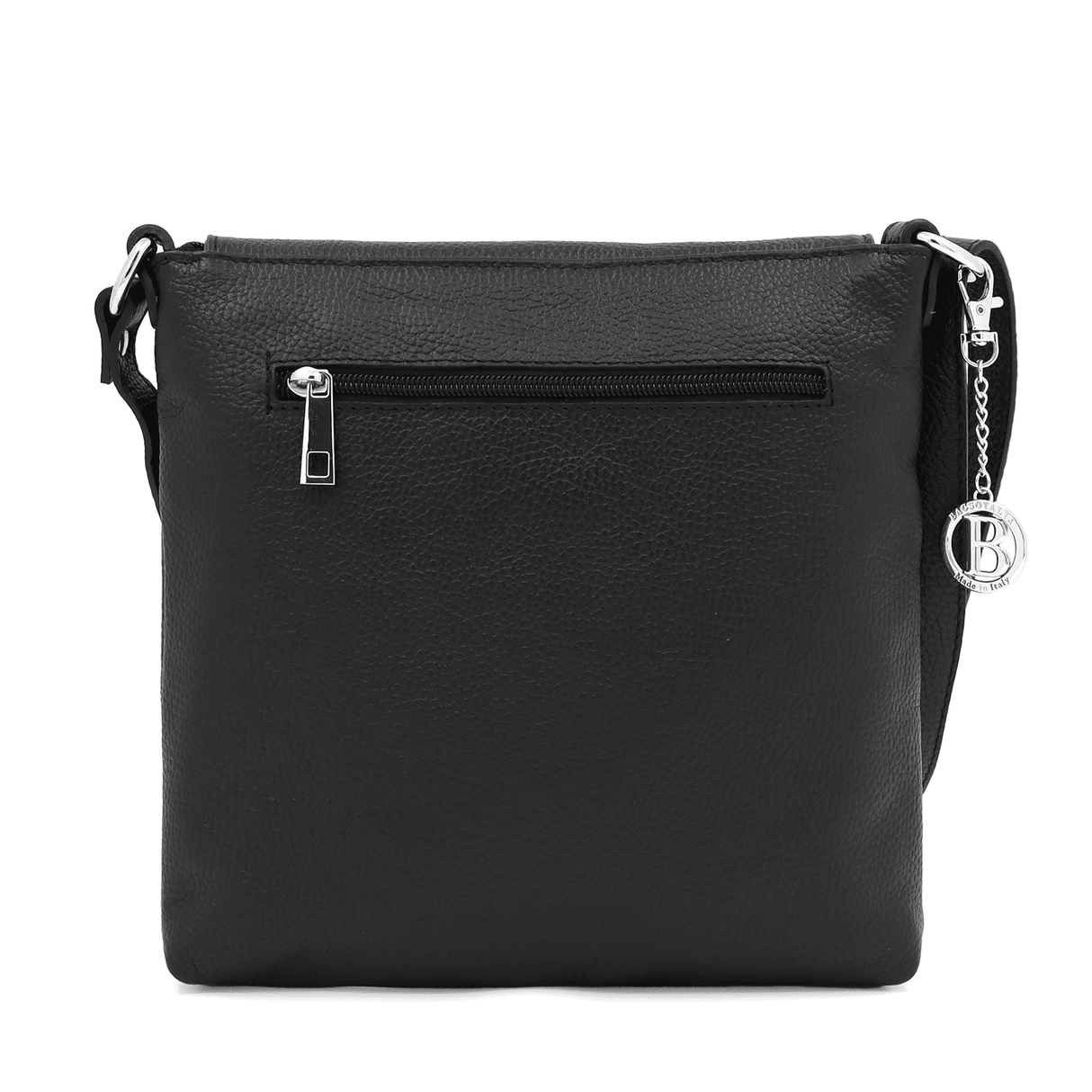 Válltáska természetes bőrből, sok zsebbel - fekete