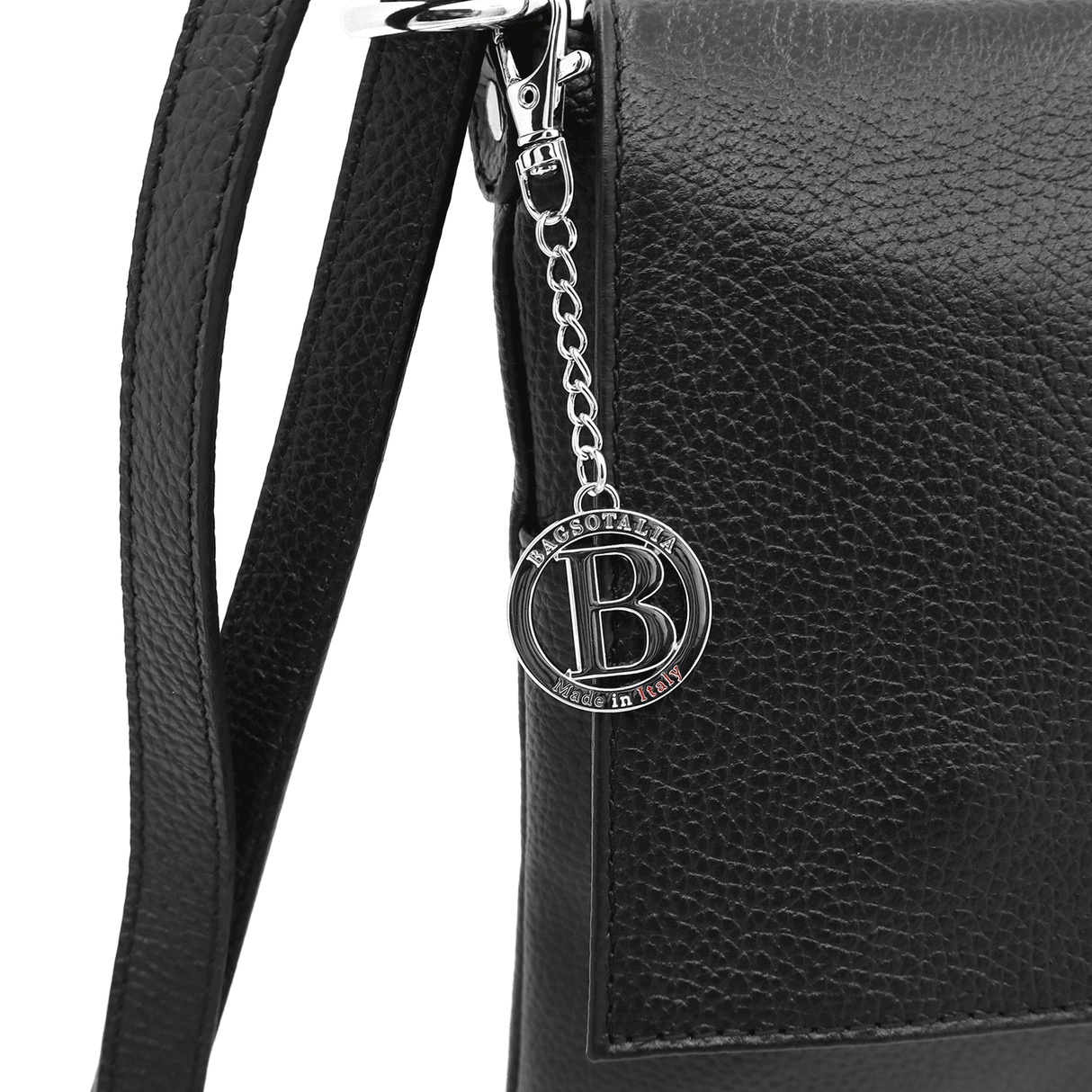 Válltáska természetes bőrből, sok zsebbel - fekete