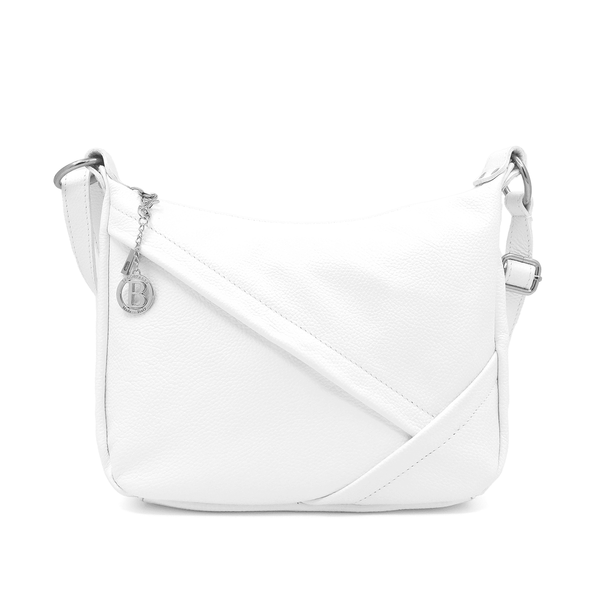 Természetes bőr válltáska elválasztóval - fehér