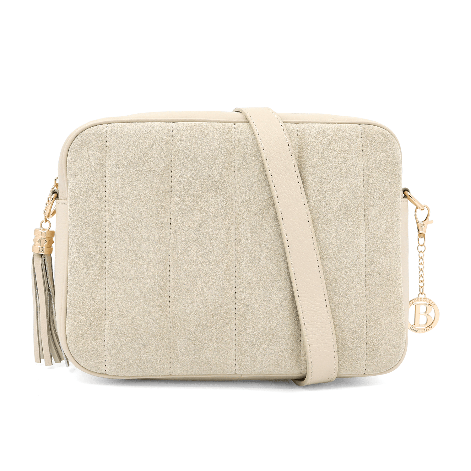 Válltáska természetes bőrből és velúrból - bézs