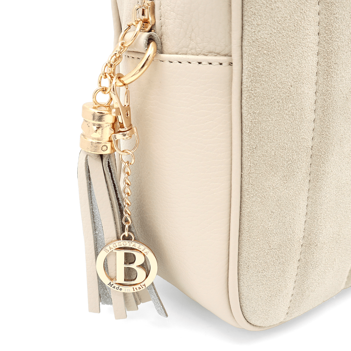 Válltáska természetes bőrből és velúrból - bézs