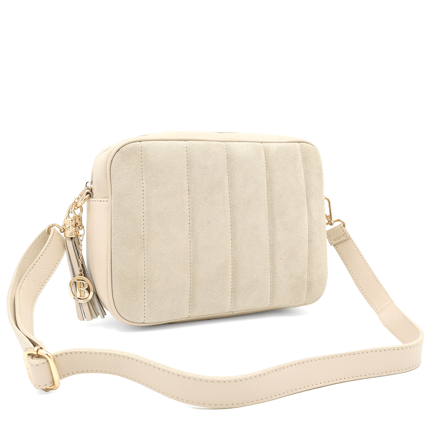 Válltáska természetes bőrből és velúrból - bézs