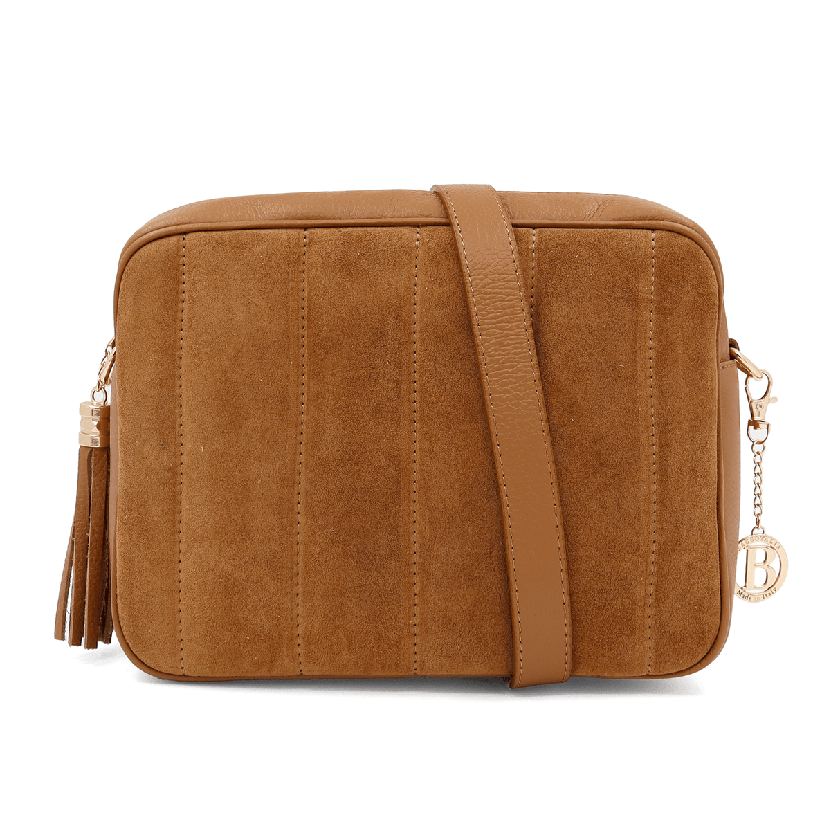 Válltáska természetes bőrből és velúrból - cserépbarna