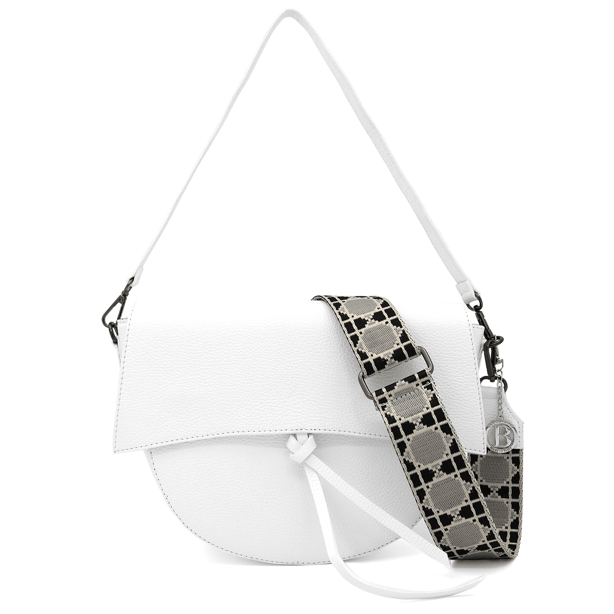 Természetes bőr válltáska 2 fogantyúval - fehér