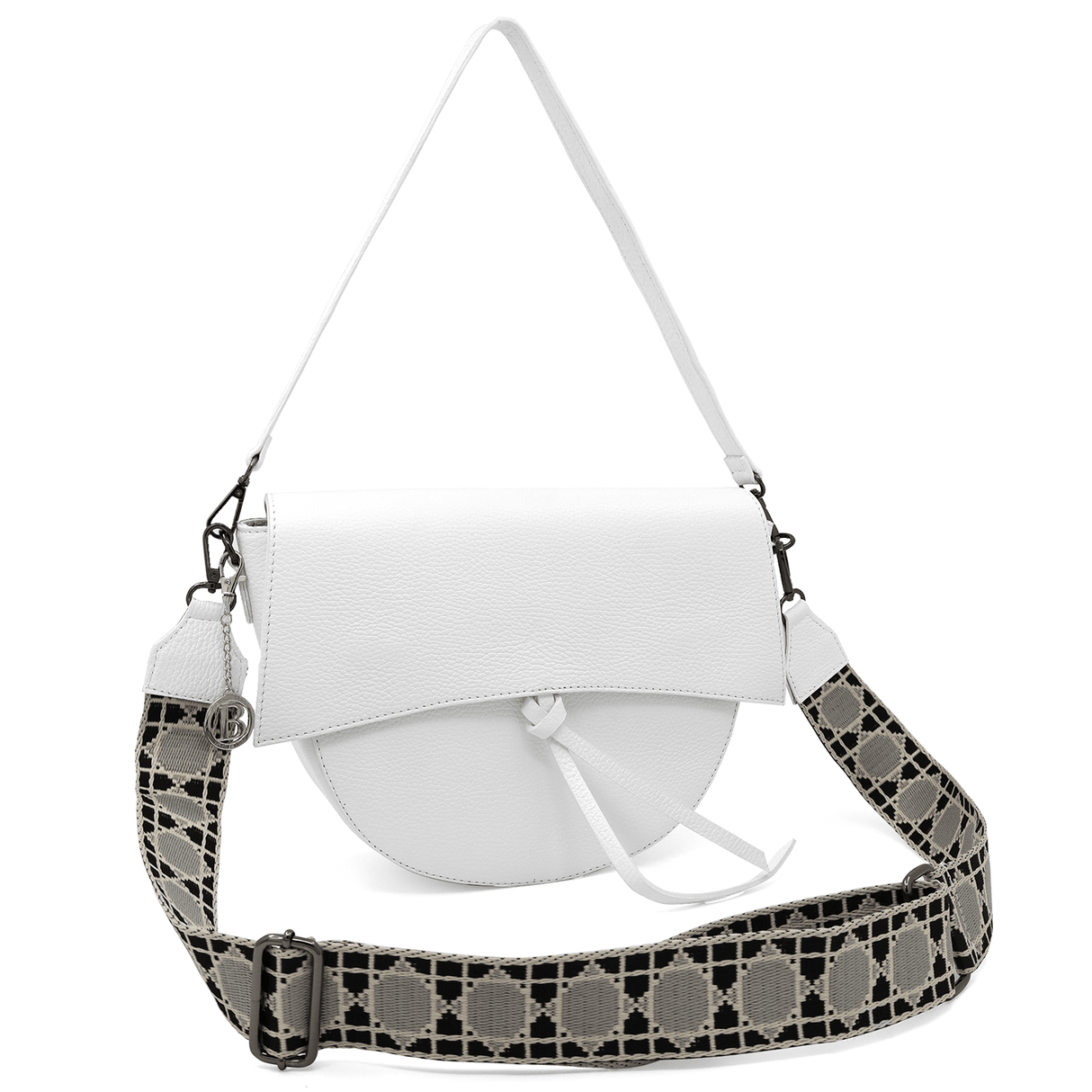 Természetes bőr válltáska 2 fogantyúval - fehér