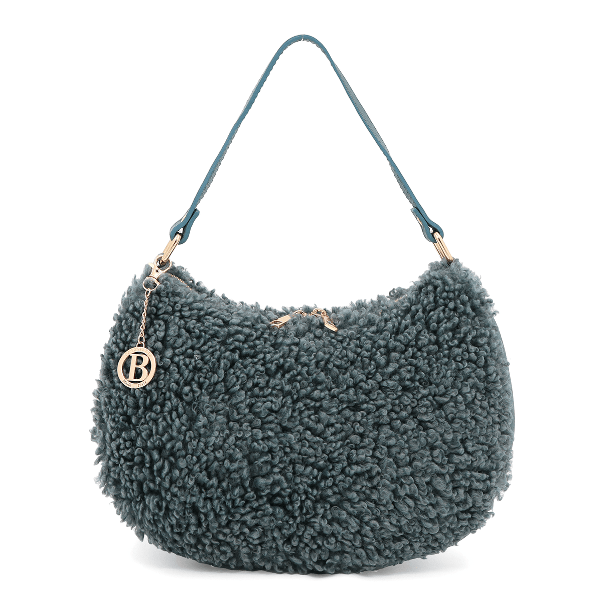 Női táska természetes bőrből és plüssből Emma - kék