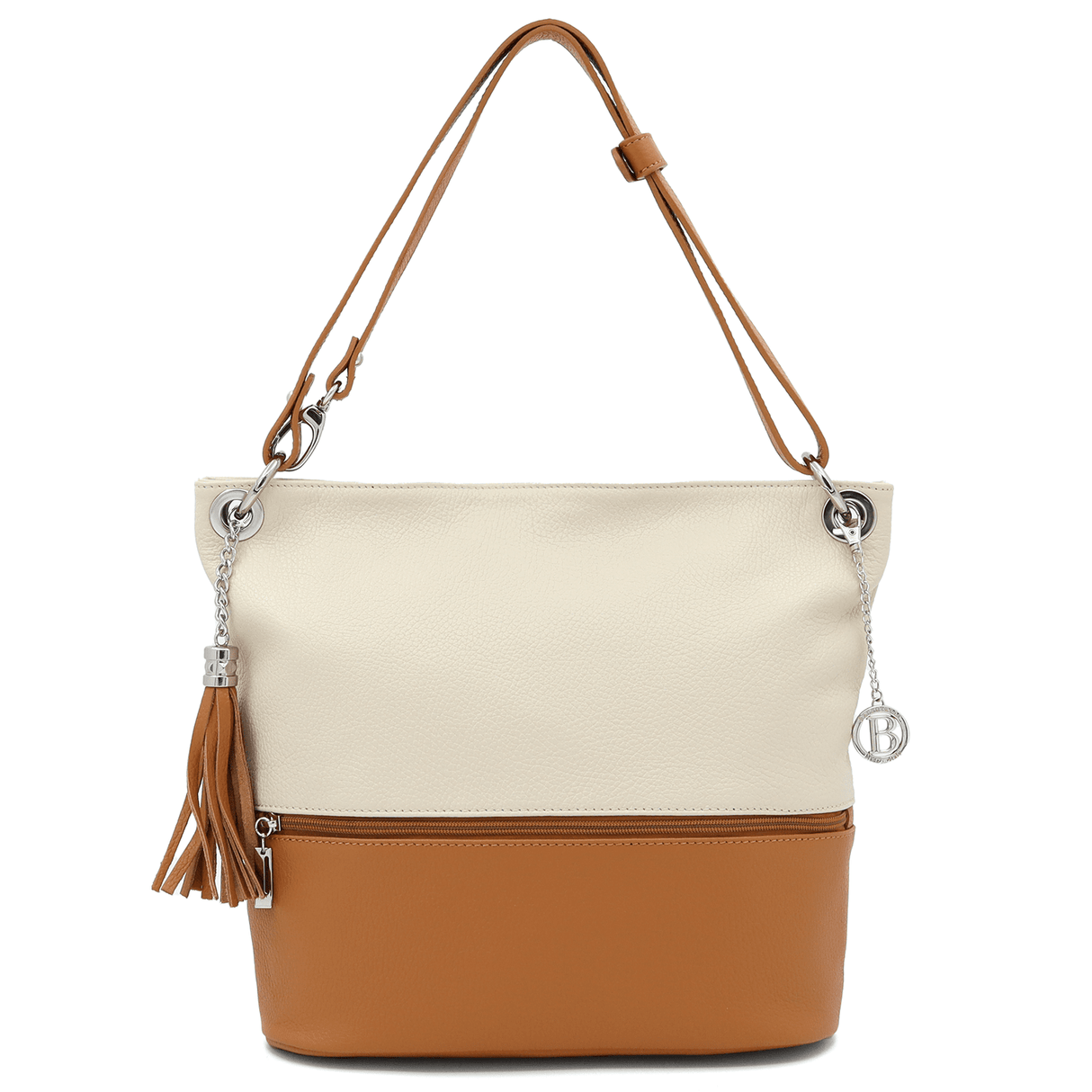 Női természetes bőr válltáska Eva - bézs/téglavörös