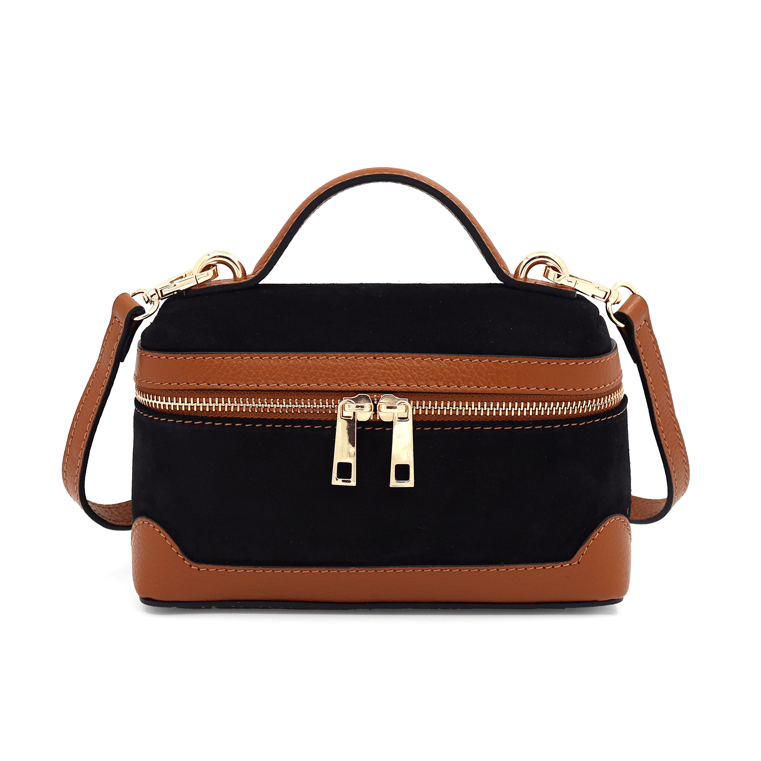 Válltáska természetes bőrből és velúrból Donna - fekete