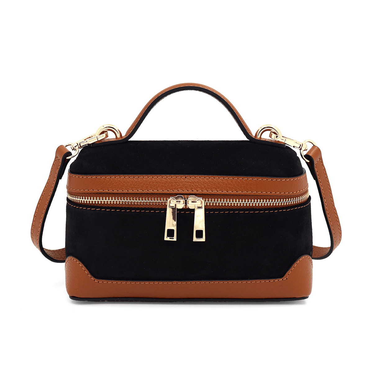 Válltáska természetes bőrből és velúrból Donna - fekete