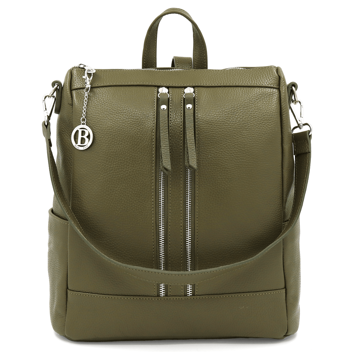 2 az 1-ben - Vittoria természetes bőr hátizsák és táska - sötétzöld