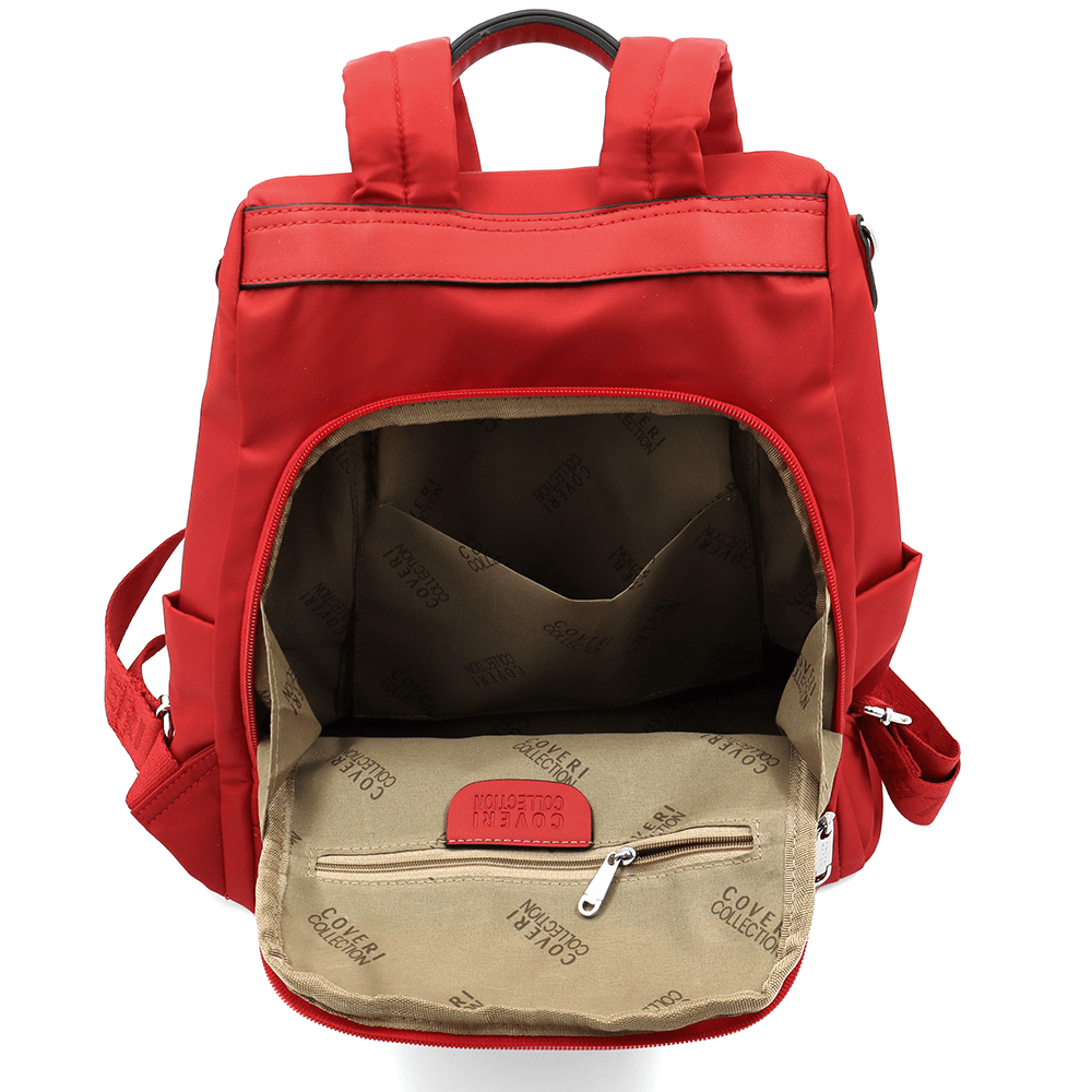 2 az 1-ben - Hátizsák és táska szövetből, titkos záródással, Lidia - piros