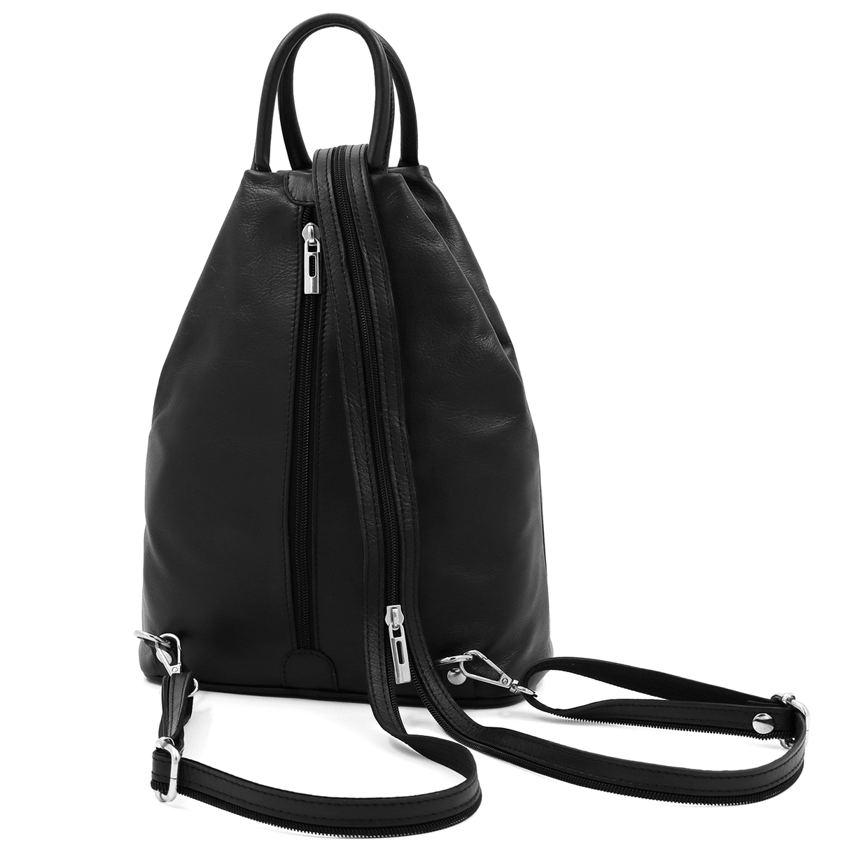 Női hátizsák természetes bőrből, titkos záródással Lia - fekete