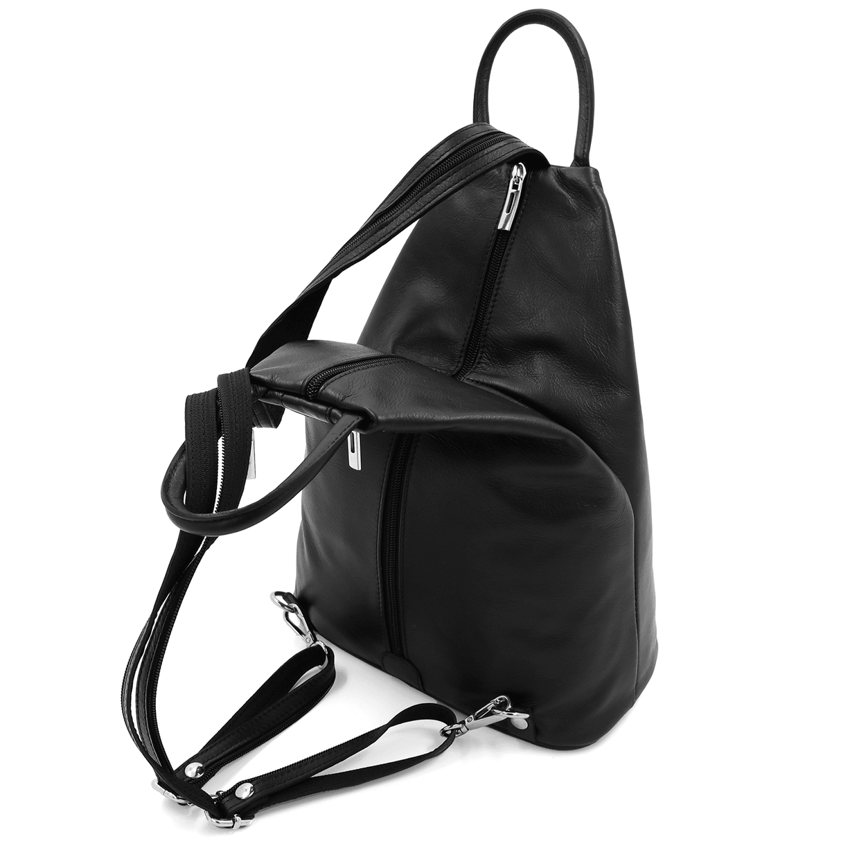 Női hátizsák természetes bőrből, titkos záródással Lia - fekete