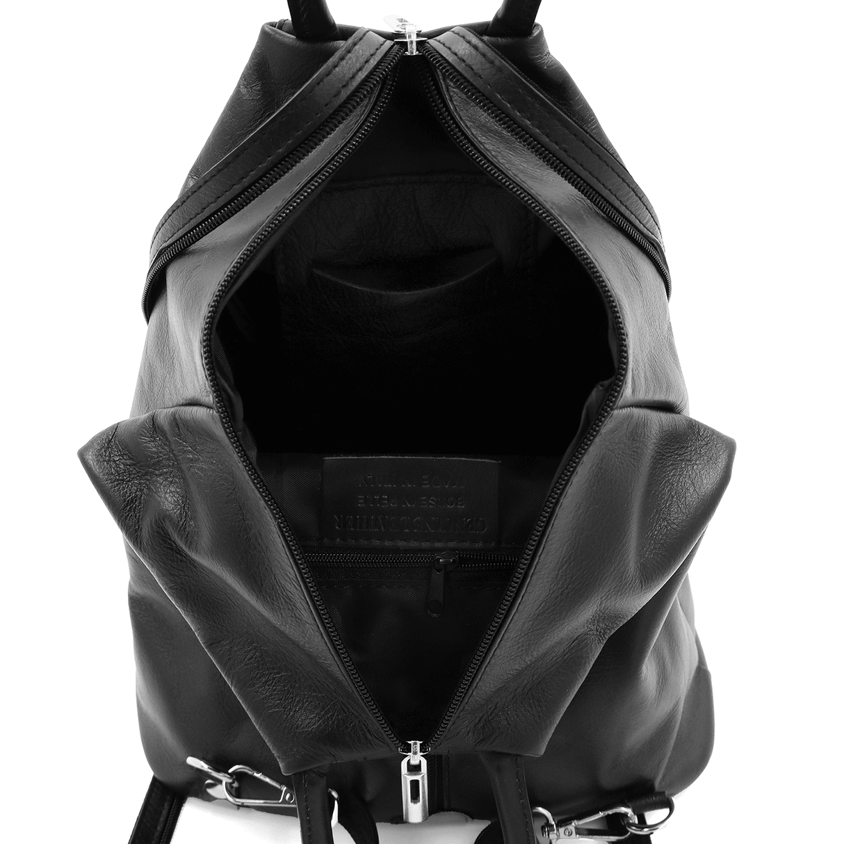 Női hátizsák természetes bőrből, titkos záródással Lia - fekete