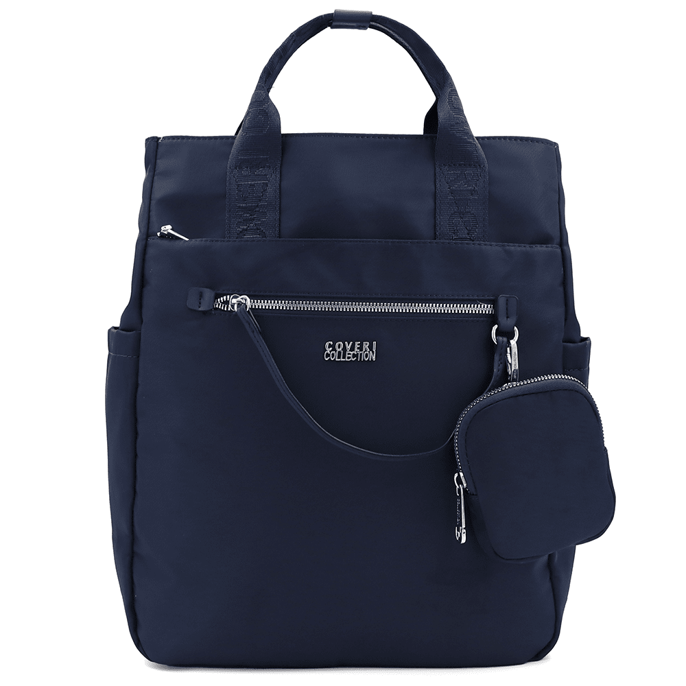 Női hátizsák szövetből, lógó pénztárcával - sötétkék