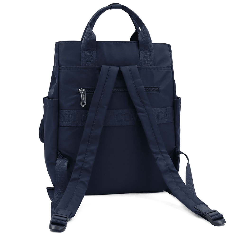 Női hátizsák szövetből, lógó pénztárcával - sötétkék