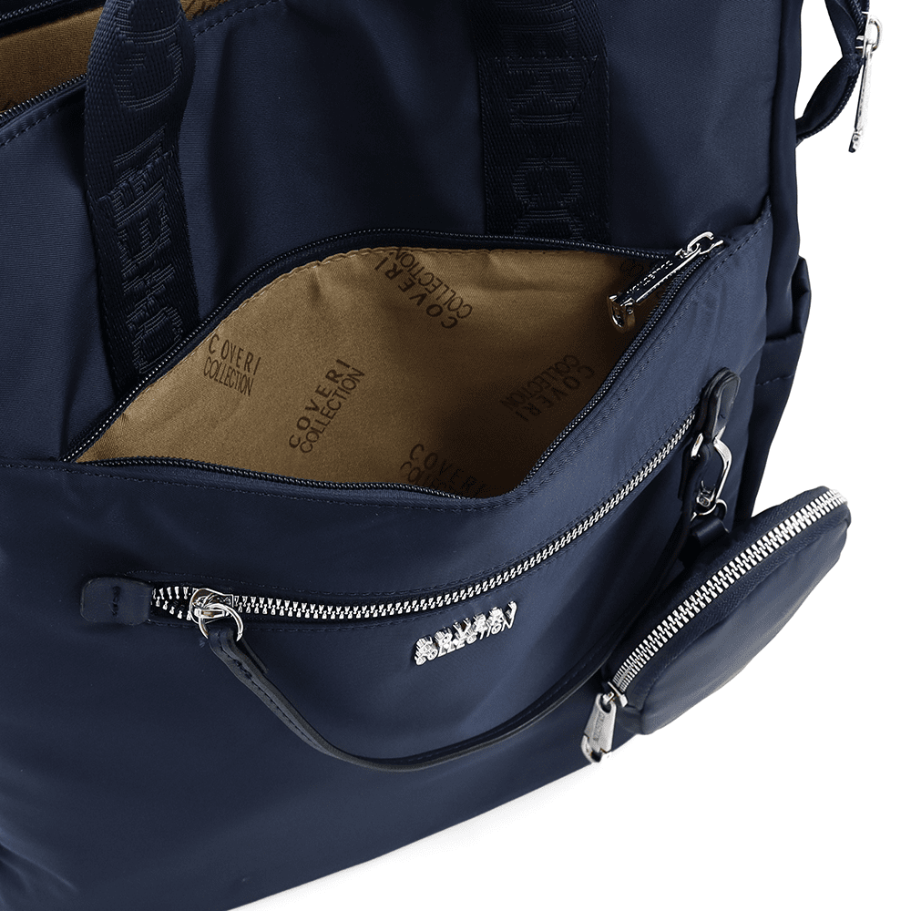 Női hátizsák szövetből, lógó pénztárcával - sötétkék