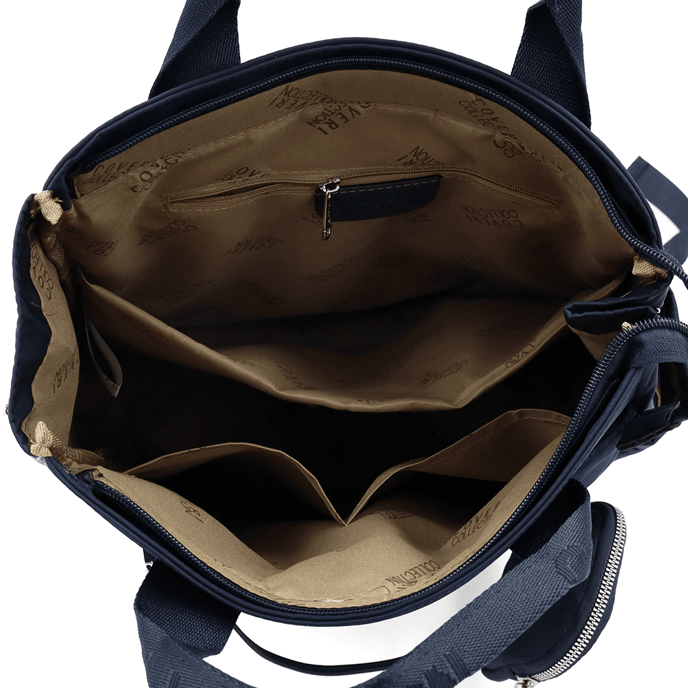 Női hátizsák szövetből, lógó pénztárcával - sötétkék