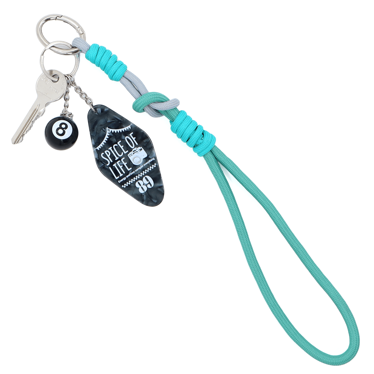 Kulcstartó nyolcas - türkiz/fekete