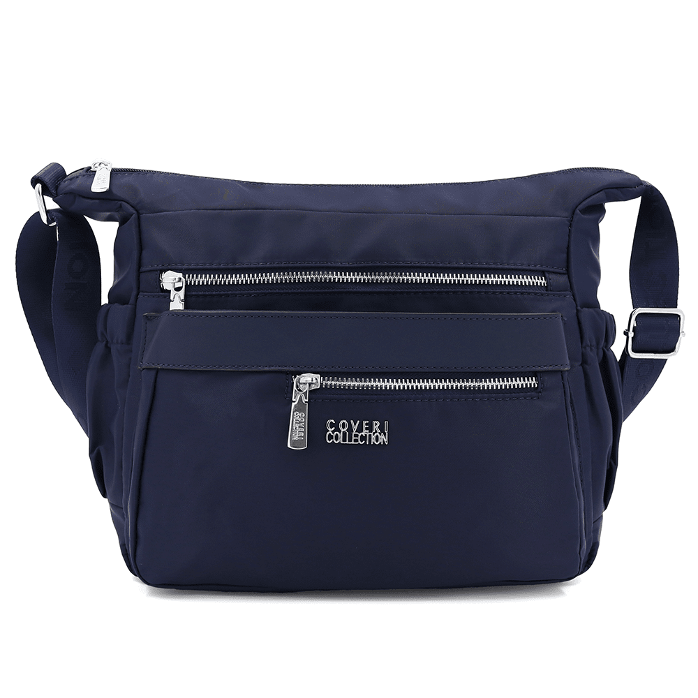 Női válltáska szövetből, sok zsebbel - sötétkék