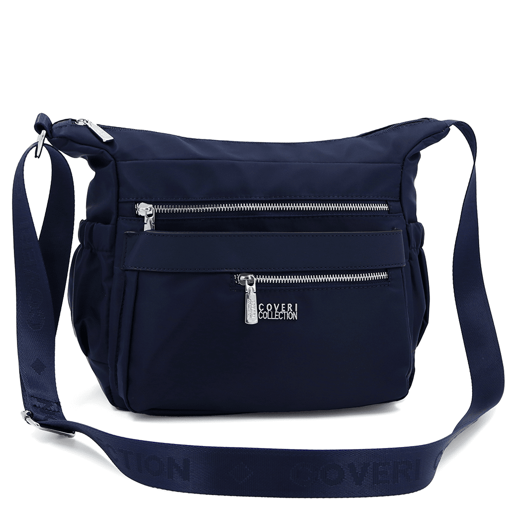 Női válltáska szövetből, sok zsebbel - sötétkék