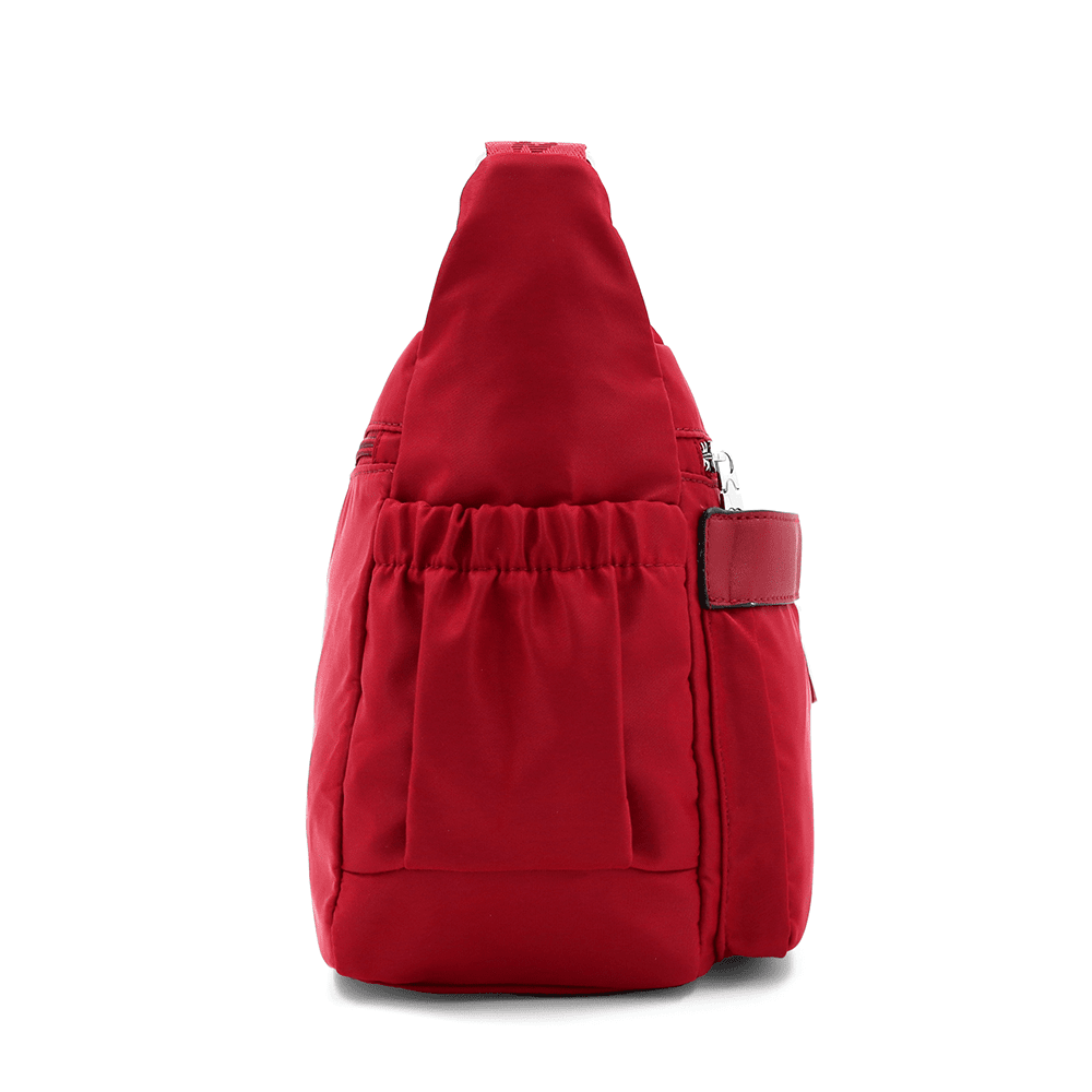 Női válltáska szövetből, sok zsebbel - piros