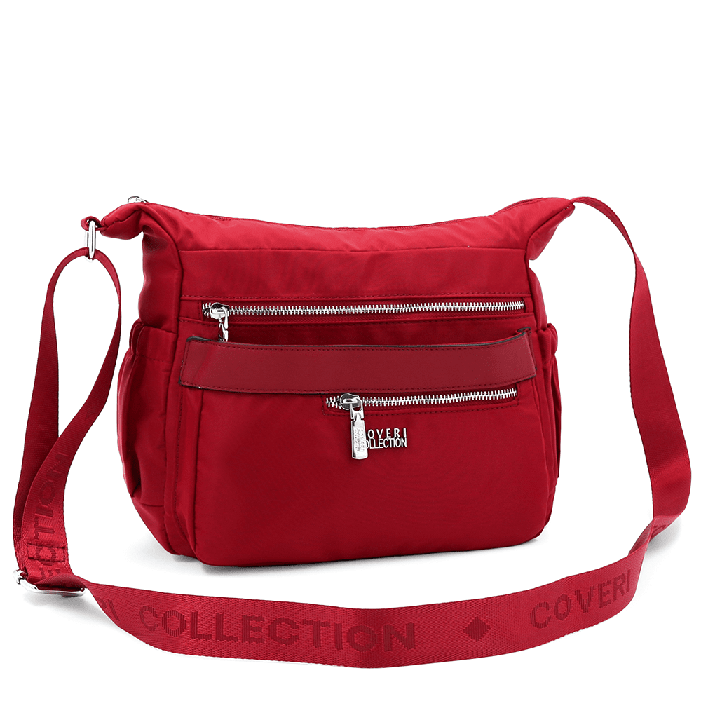 Női válltáska szövetből, sok zsebbel - piros