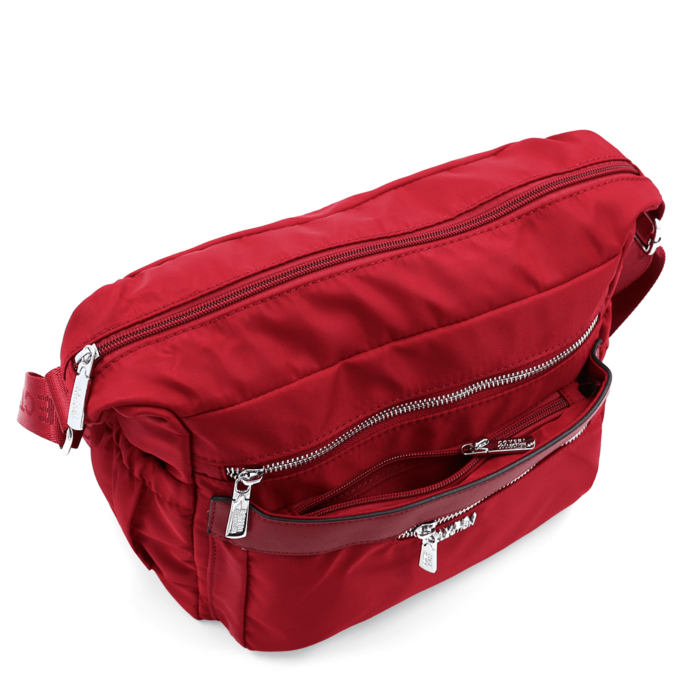 Női válltáska szövetből, sok zsebbel - piros