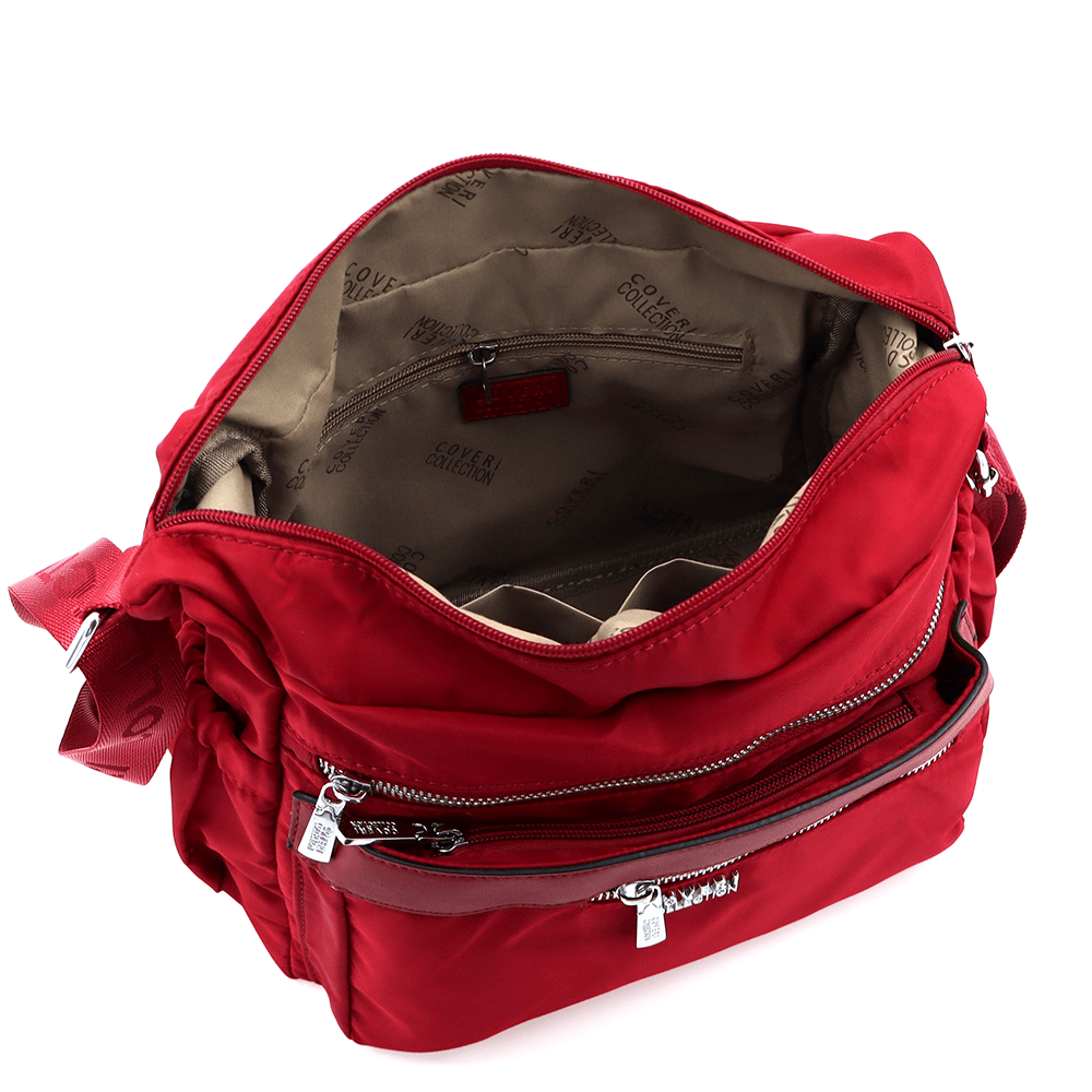 Női válltáska szövetből, sok zsebbel - piros