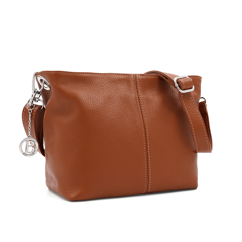 Női válltáska természetes bőrből - cseréptetű barna