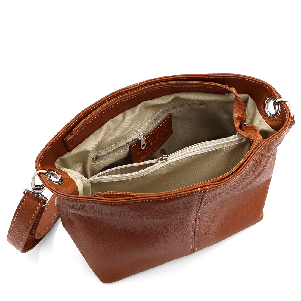 Női válltáska természetes bőrből - cseréptetű barna