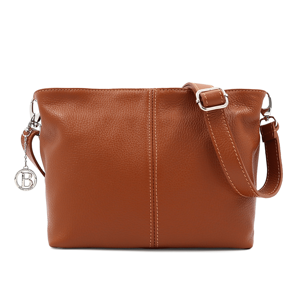 Női válltáska természetes bőrből - cseréptetű barna