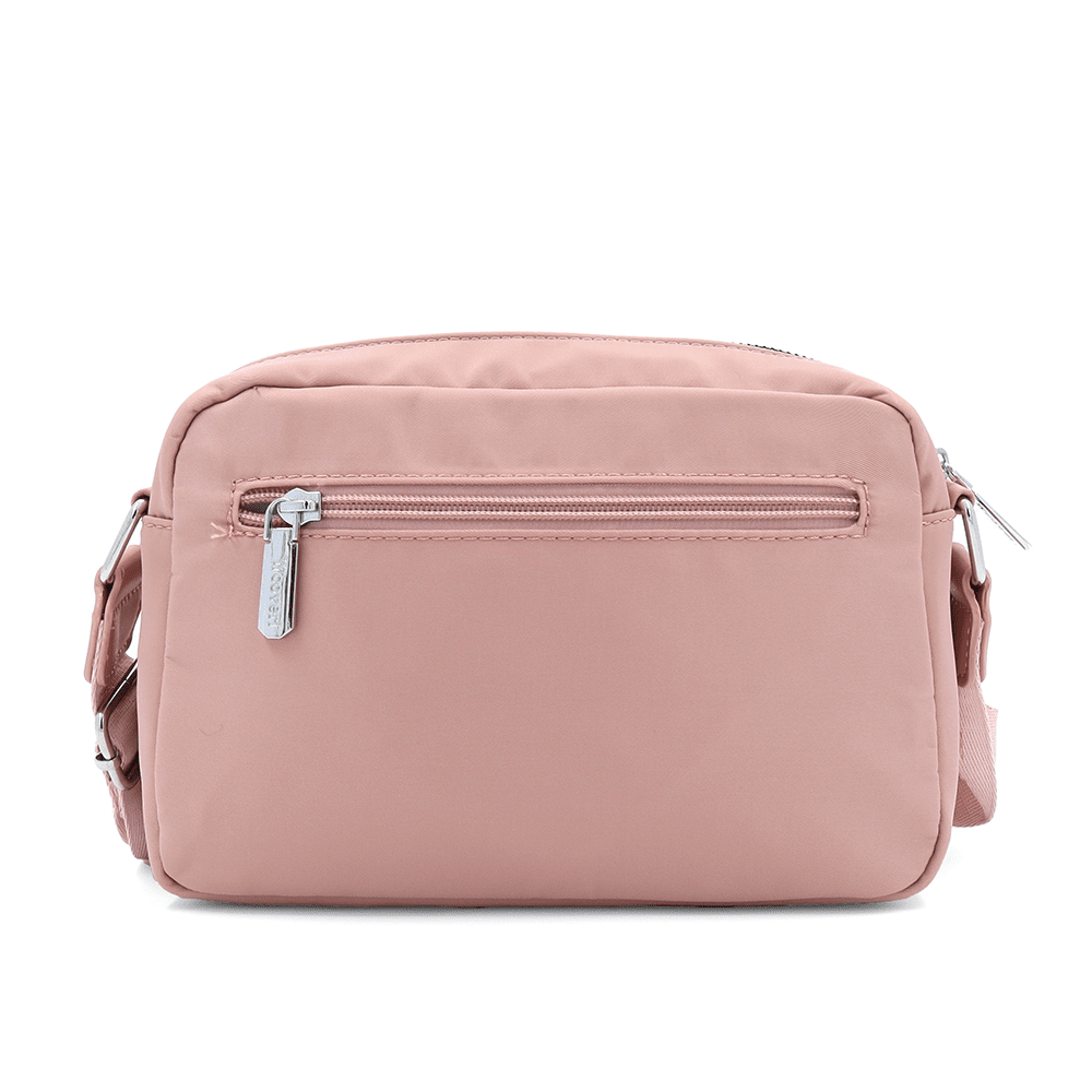 Női válltáska szövetből, lógó pénztárcával - rózsaszín