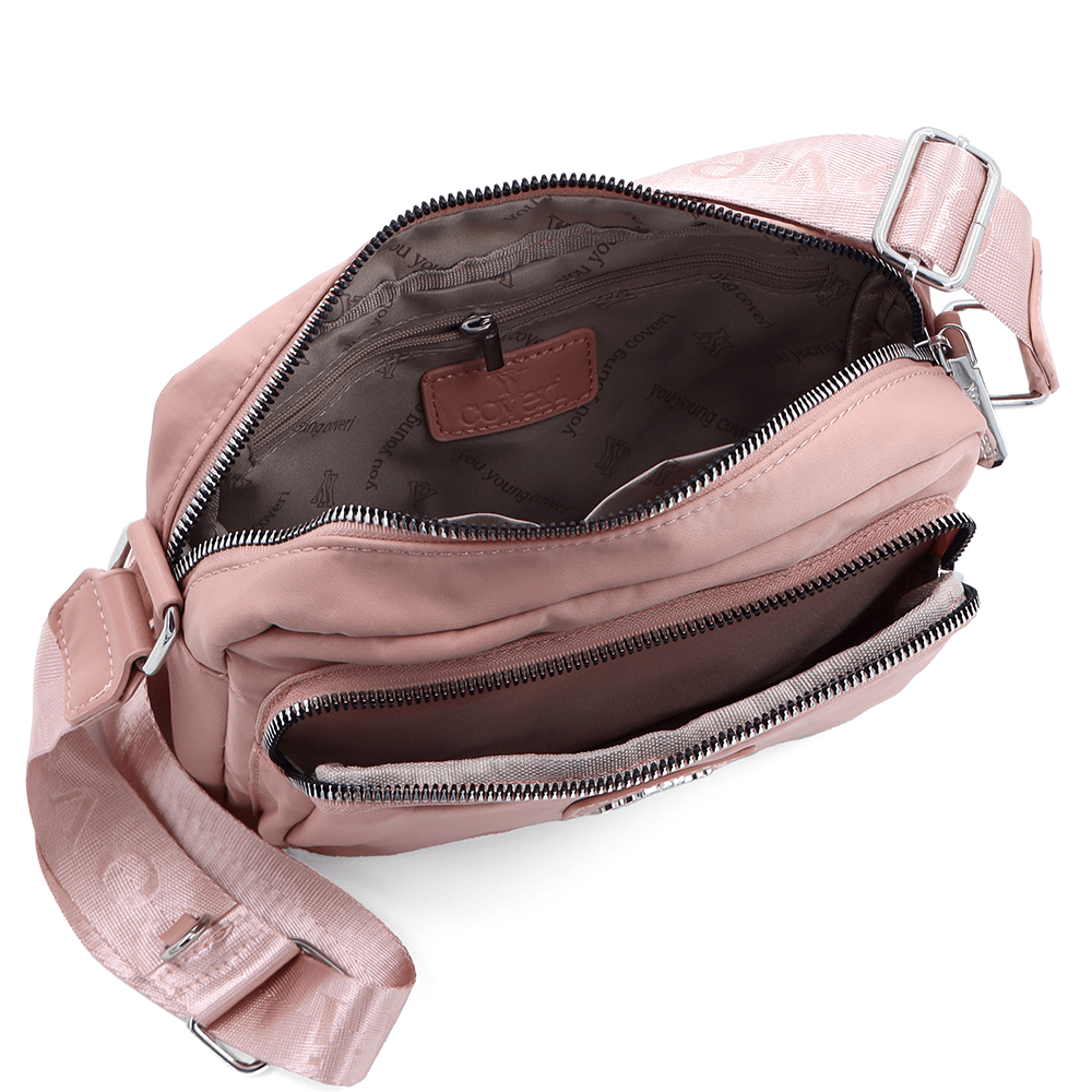 Női válltáska szövetből, lógó pénztárcával - rózsaszín