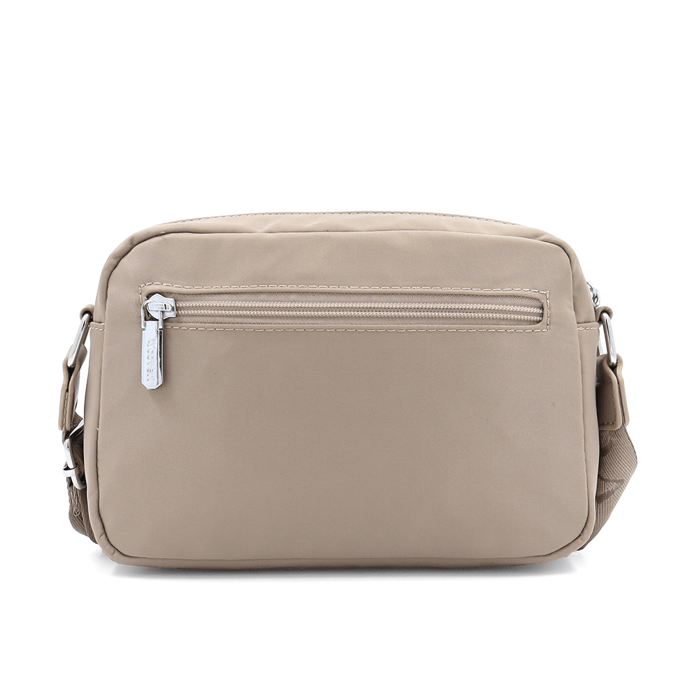 Női válltáska szövetből, függő pénztárcával - világosbarna